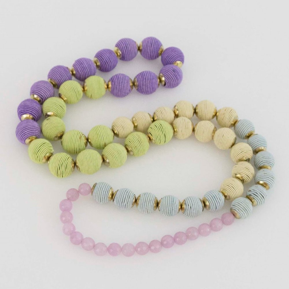 Necklace hand spun silk with semi precious stones